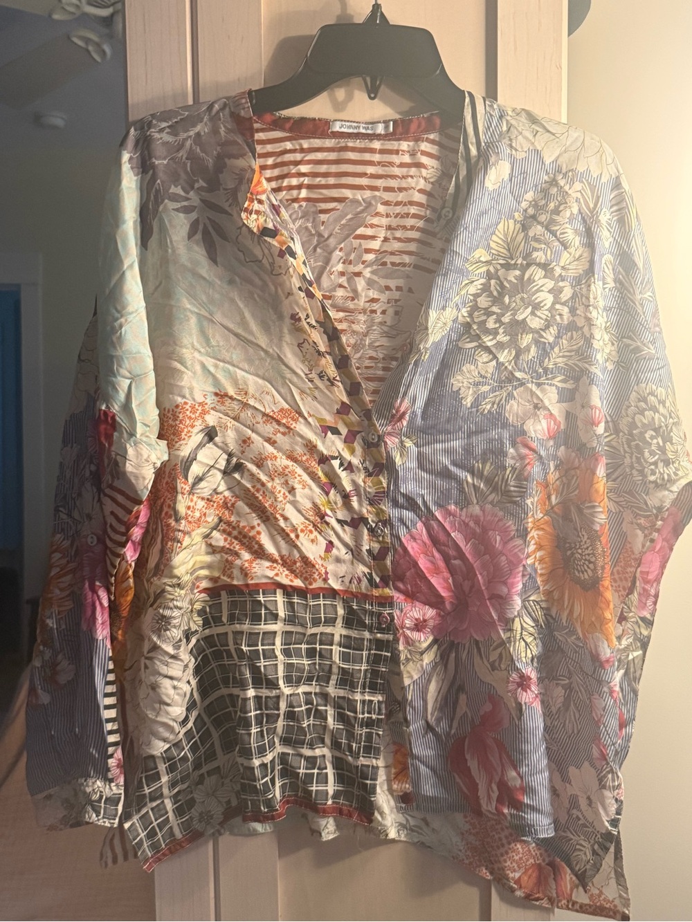 Johnny Was Rust and Cream Striped Blouse